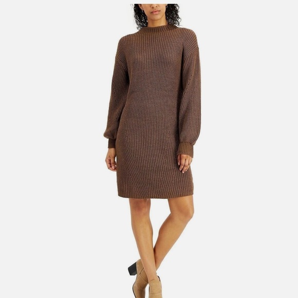Style & Co. Dresses & Skirts - Style & Co Brown Long Sleeve Mock Neck Sweater Dress